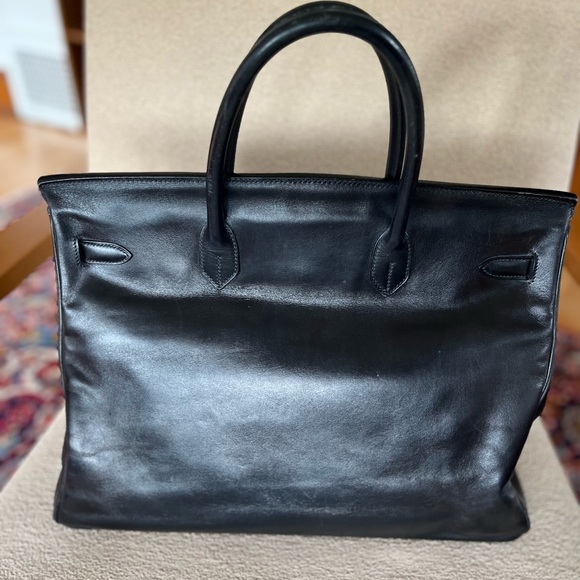 Vintage HERMES BIRKIN 40 Cuir Swift Gulliver Leather Bag Black Gold Hardware - Picture 4 of 13